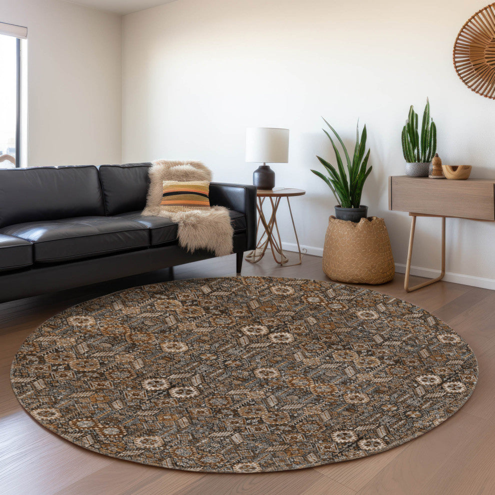 Premium Machine Washable Mayfield AMF574 Chocolate 8' x 8' Round Rug