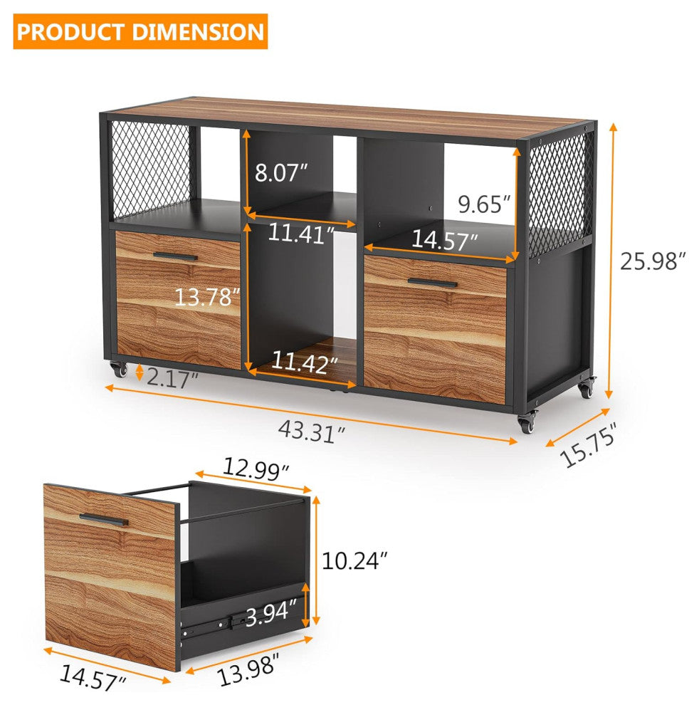 Tribesigns 2 Drawer Wood File Cabinets, Rustic Brown