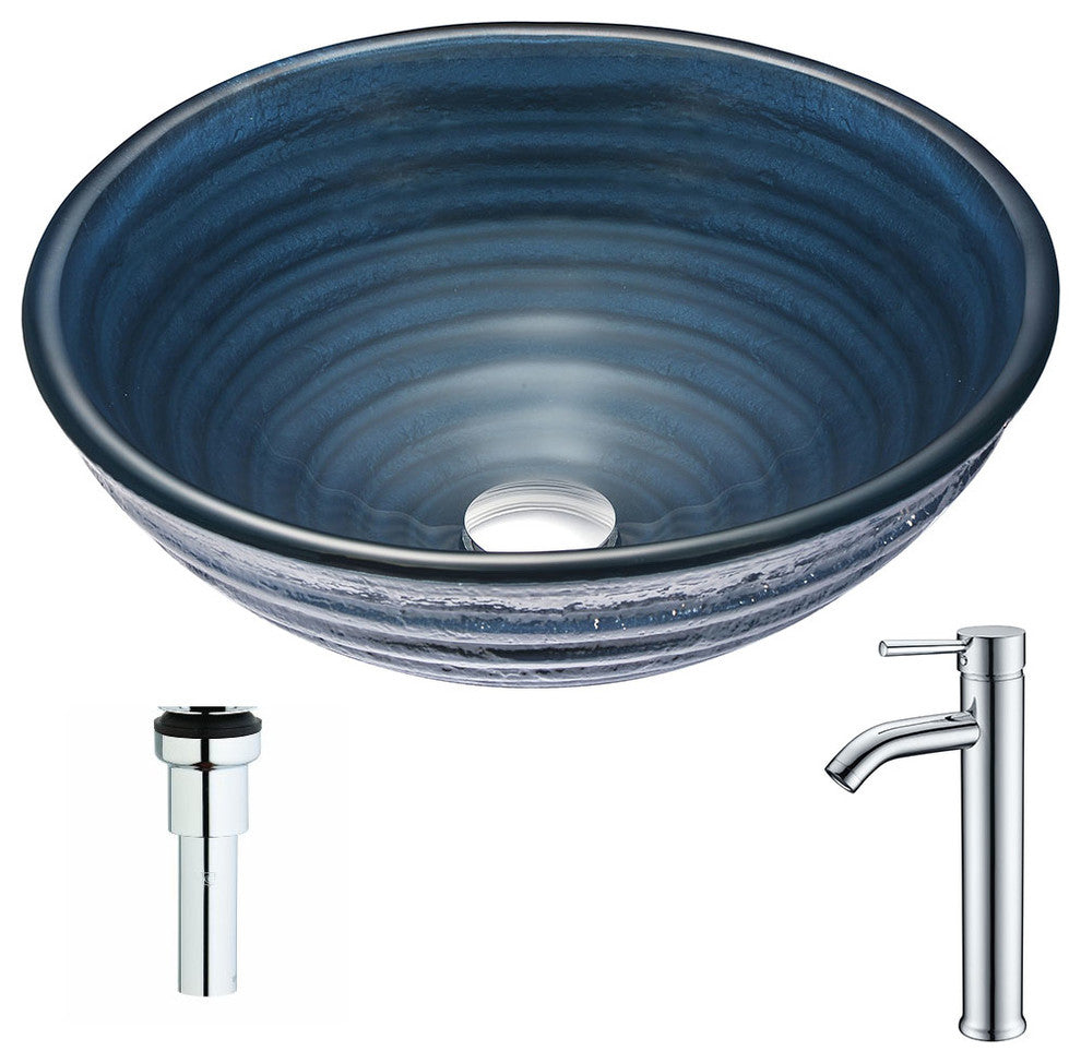ANZZI Tempo Series Deco-Glass Vessel Sink with Fann Faucet