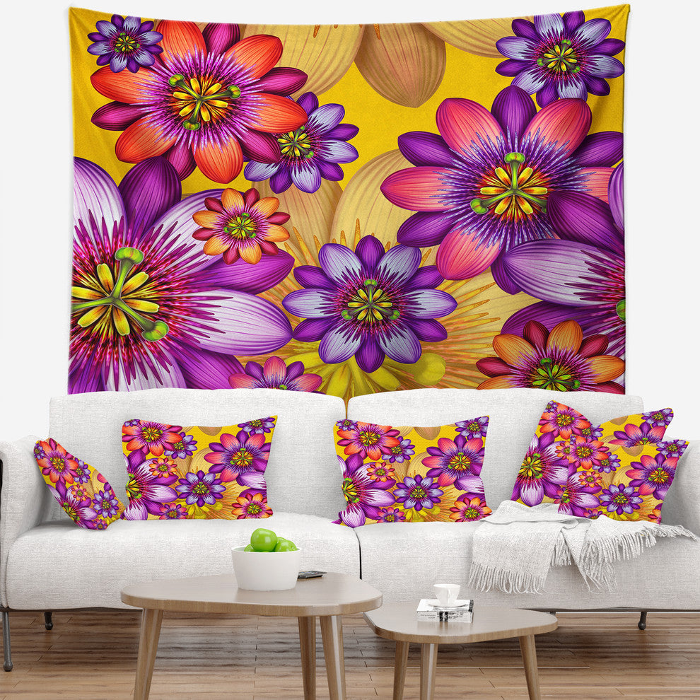 Passion Flowers Pattern Floral Wall Tapestry, 80"x68"