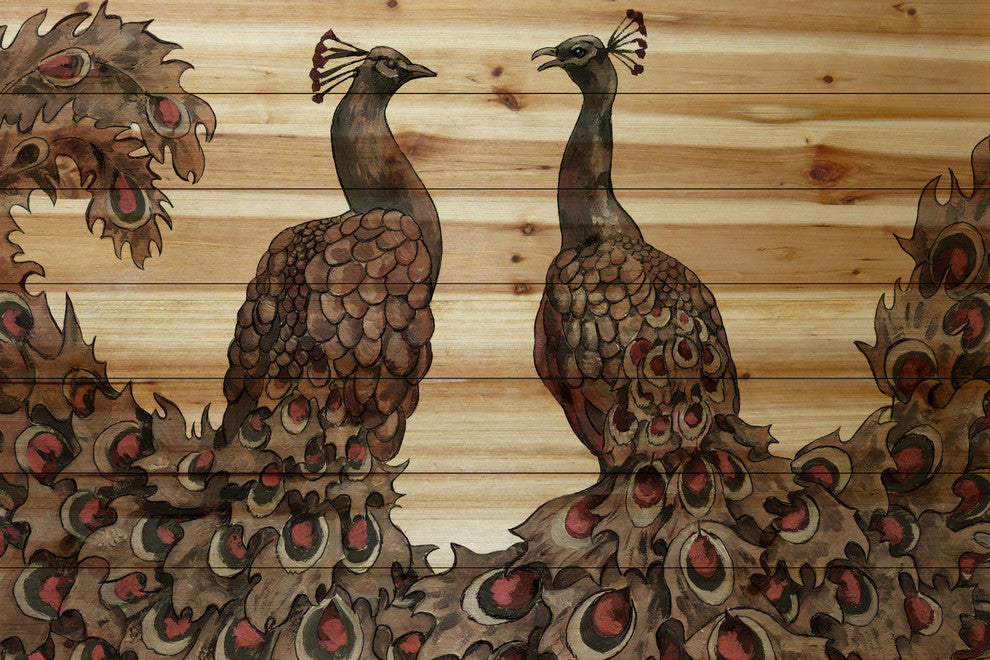 "Peacock Partner Bold I" Painting Print on Natural Pine Wood, 45"x30"