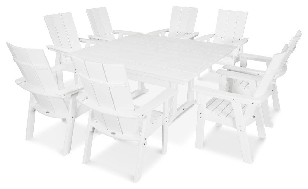 POLYWOOD Modern Adirondack 9-Piece Farmhouse Dining Set, White