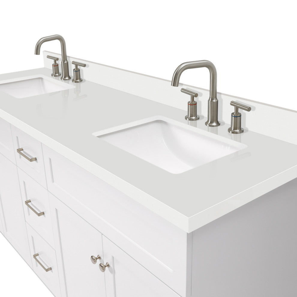ARIEL Hamlet 73" Double Rectangle Sink Bath Vanity in White With Quartz Top