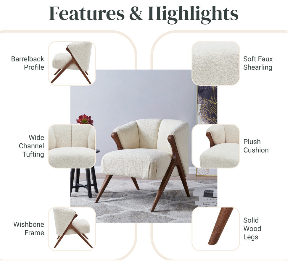 Florence Fabric Accent Chair Brown Legs, Shearling Beige