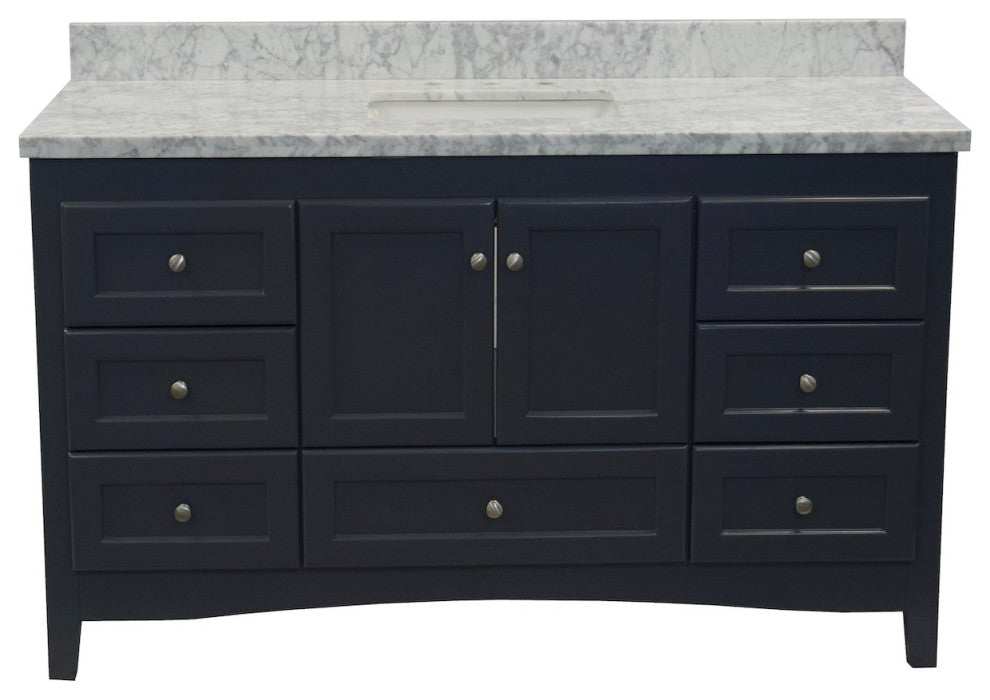 Abbey 60" Bath Vanity, Base: Marine Gray, Top: Carrara Marble, Single Vanity