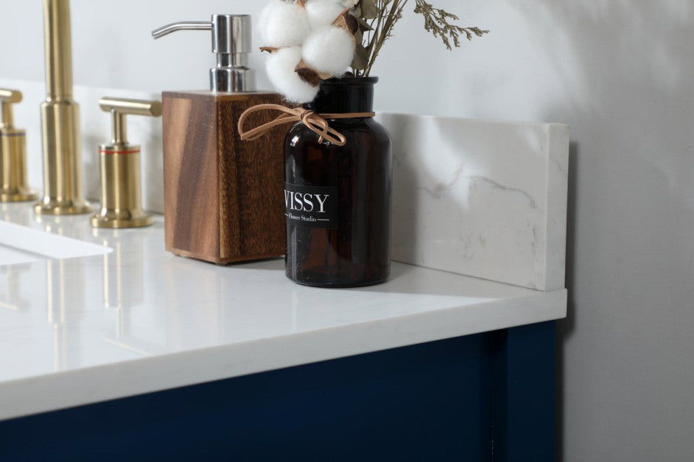 Tobias 32" Single Bathroom Vanity, Blue, With Backsplash