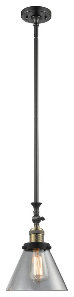 Large Cone 1-Light LED Pendant, Black Antique Brass, Glass: Clear