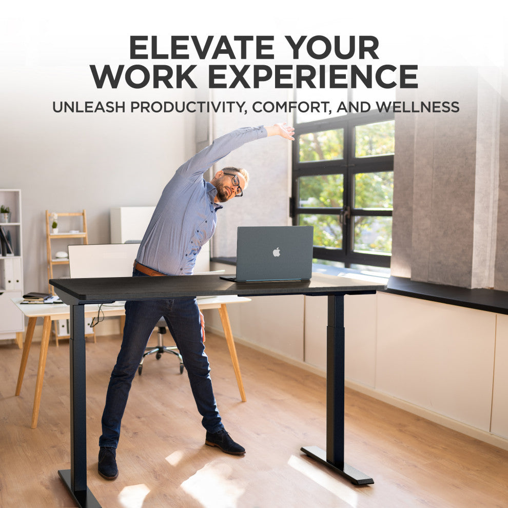 Rise Up Bamboo Electric Adjustable Height Office Desk, Black + Black Bamboo
