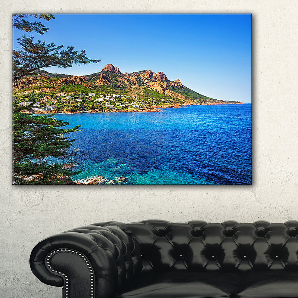 "Esterel Rocks Beach Coast in Blue" Seashore Wall Art, 40"x20"