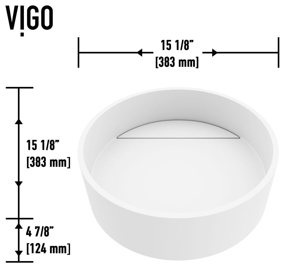 VIGO Montauk 15"L x 15"W x 5"H Matte Stone Round Bathroom Vessel Sink