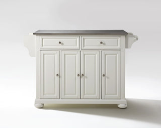 Alexandria Stainless Steel Top Kitchen Island, White Finish