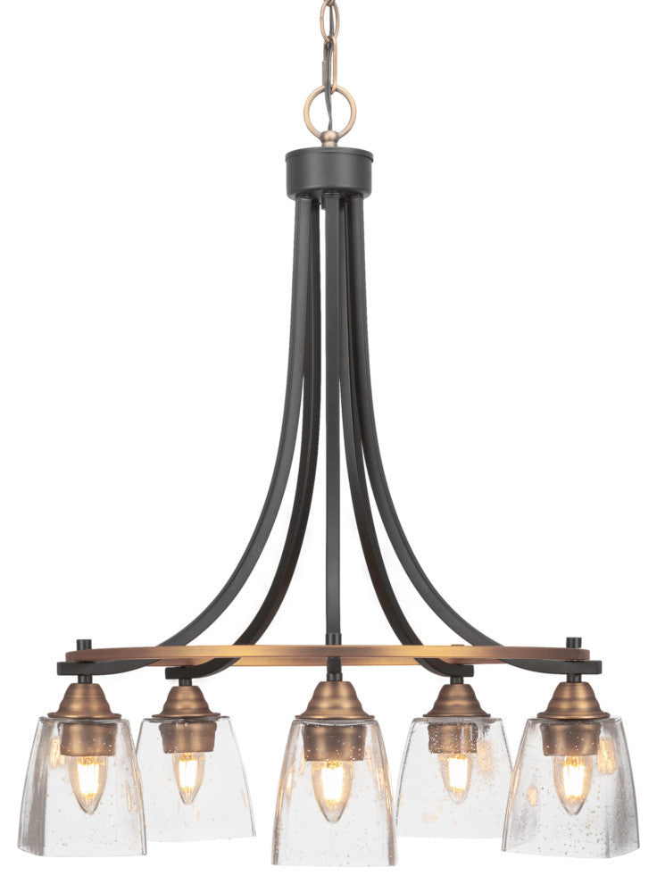 Paramount 5-Light Chandelier, Matte Black & Brass, 4.5" Clear Bubble Glass