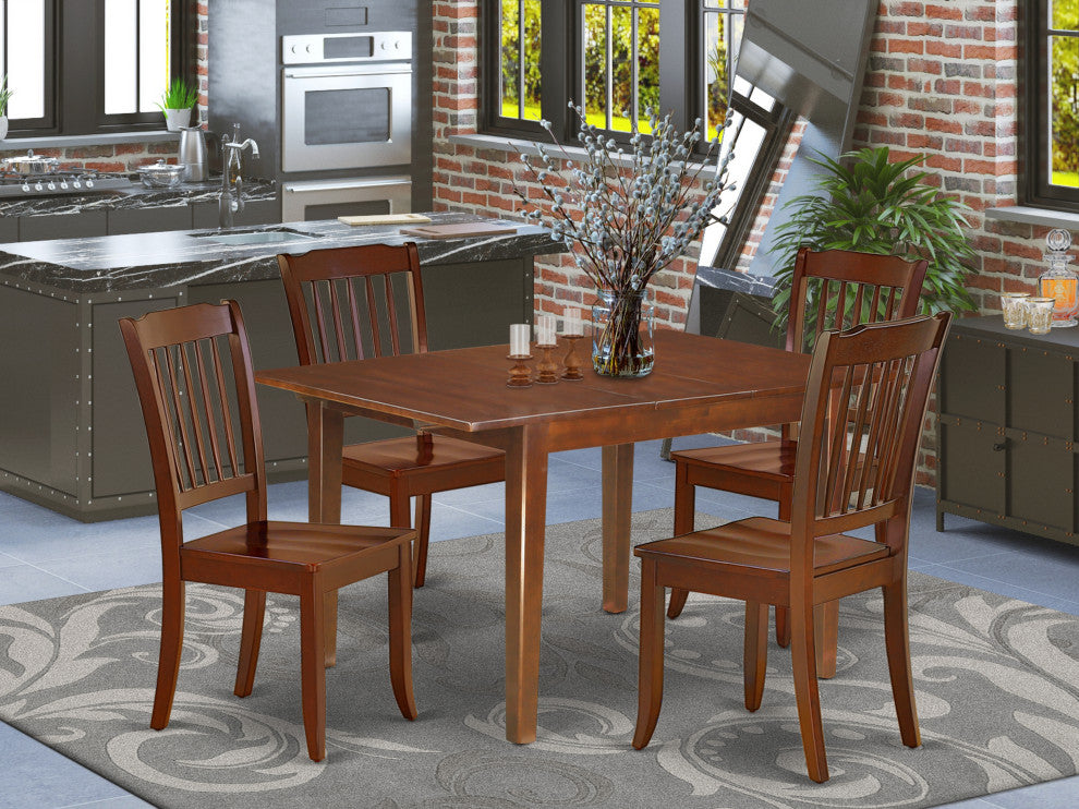 5Pc Rectangular 42/54 Inch Table With 12 In Leaf And 4 Vertical Slatted Chairs