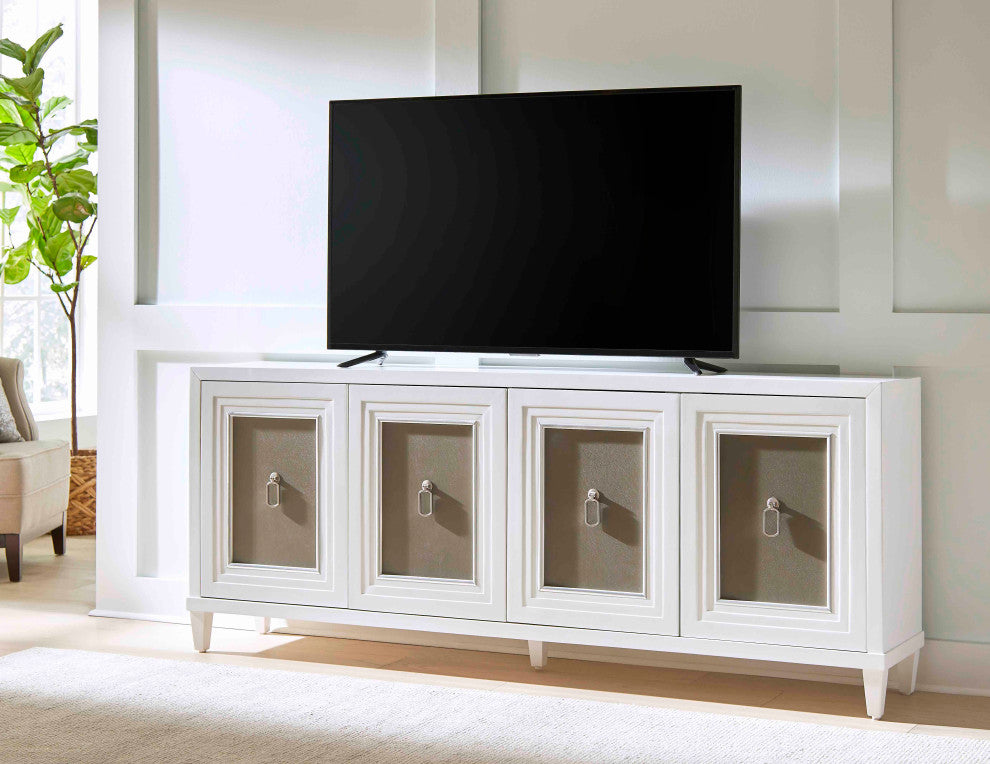 Modern Wood 70" Console With With doors, TV Stand, Fully Assembled, White