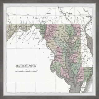 "Maryland Colored Map" Framed Painting Print, 18x18