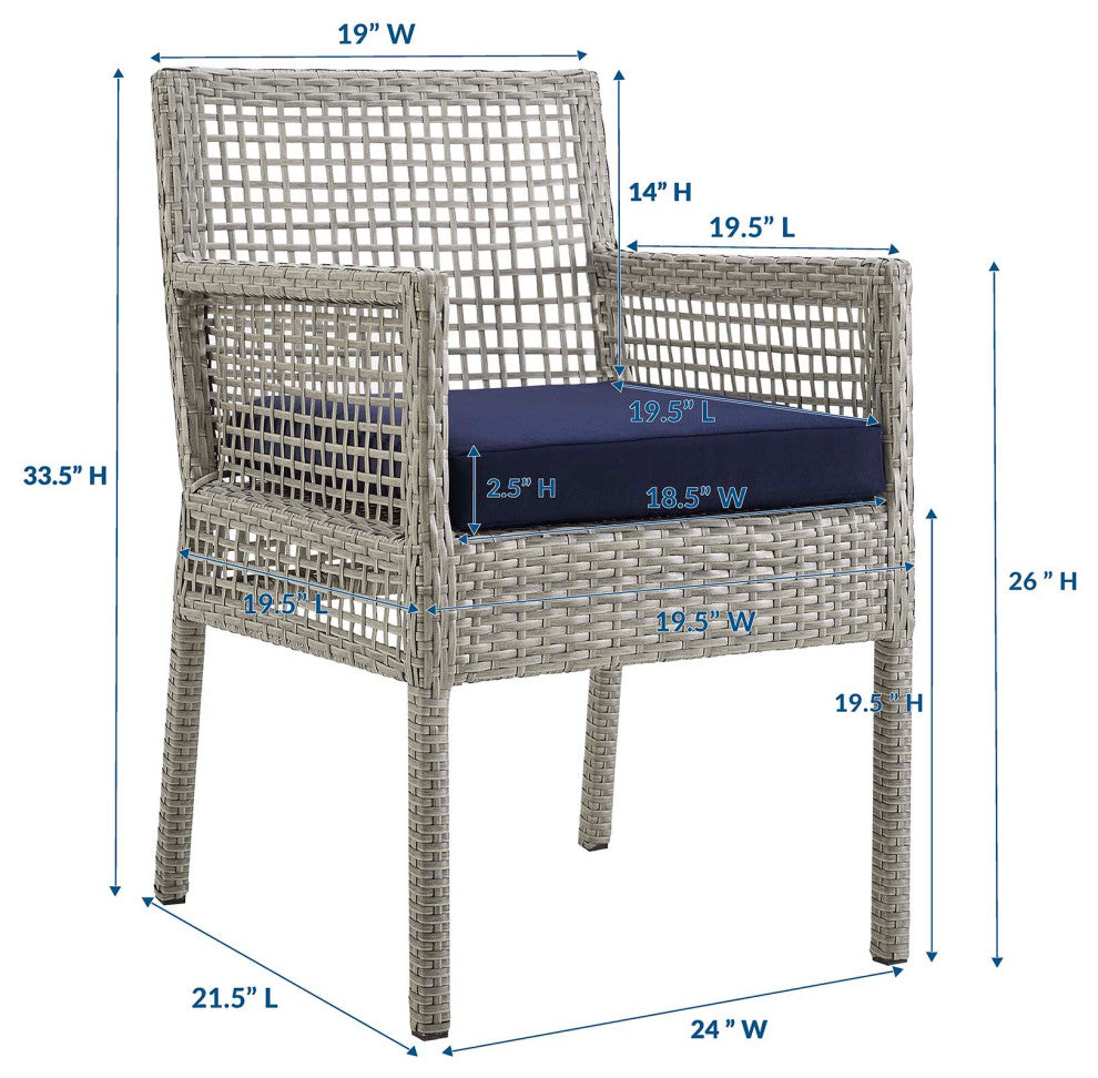 Aura Outdoor Patio Wicker Rattan Dining Armchair Gray Navy