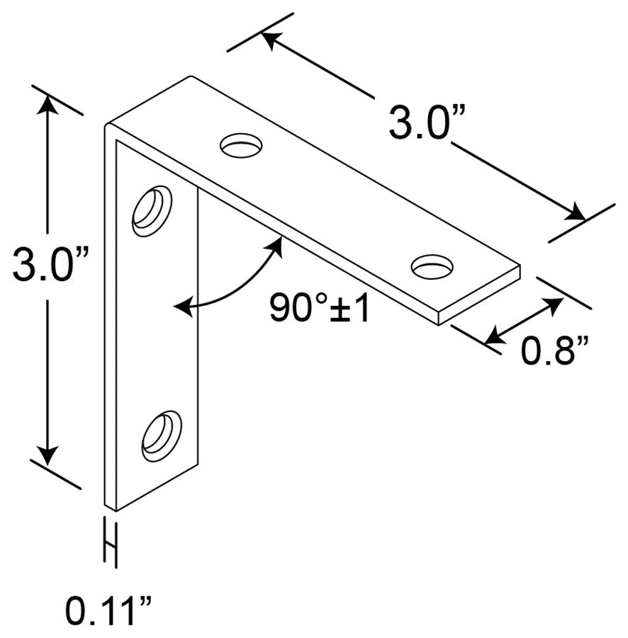Corner Bracket, 3", Steel Construction, Zinc-Plated, L-Angle, 4Pack