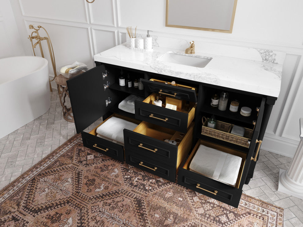 Aberdeen 60 Single Bathroom Vanity in Black 2" Carrara Quartz