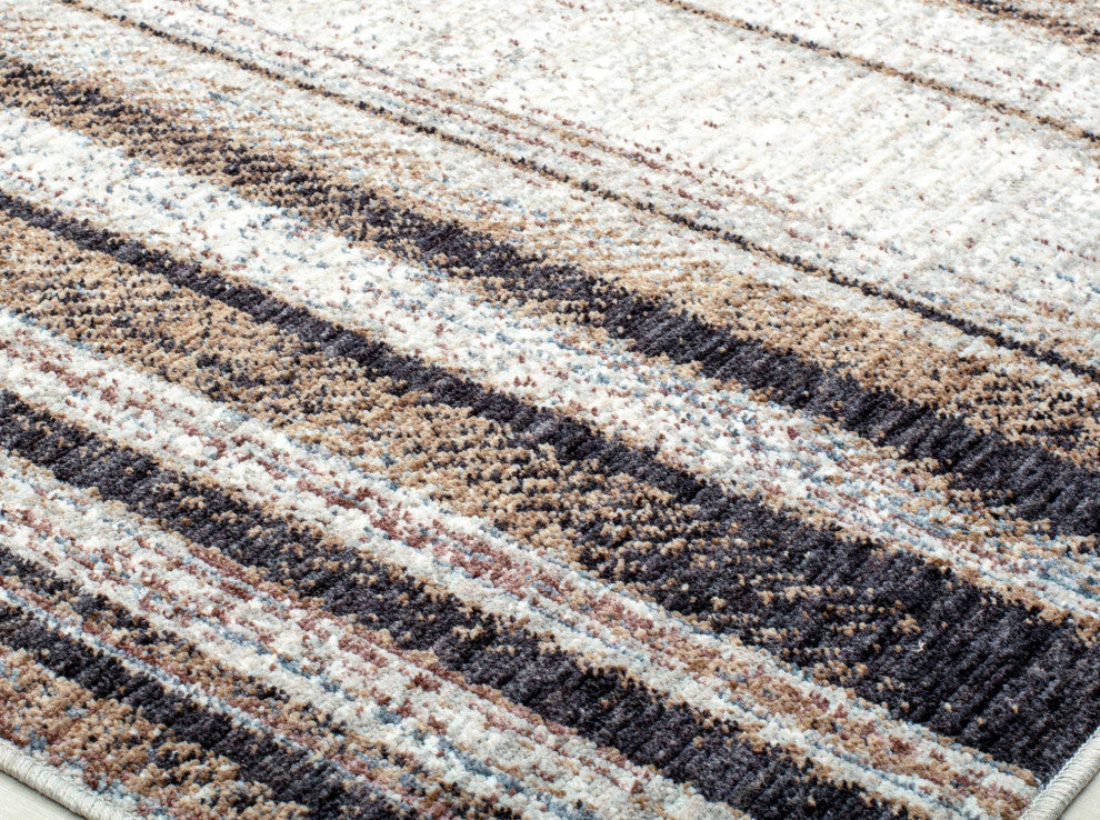Jade Gazey Brown Stripe Contemporary Brown Recycled Area Rug, 2'6" X 4'