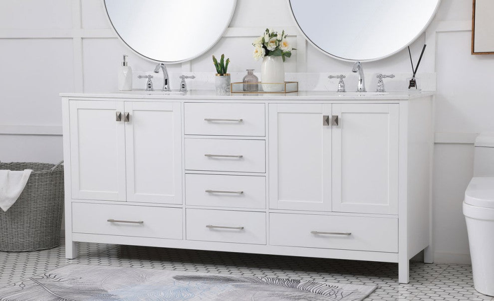Elegant VF18872DWH-BS 72"Double Bathroom Vanity, White With Backsplash