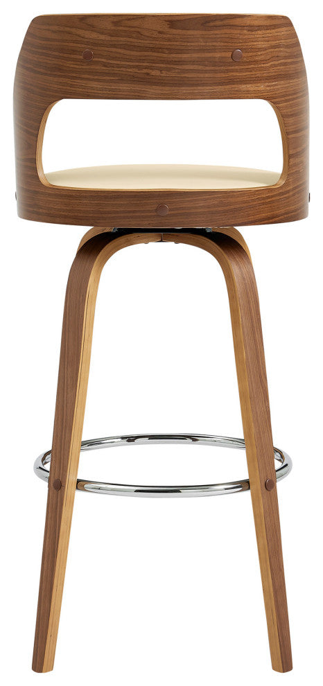 26" Retro Mod Cream Faux Leather and Walnut Swivel Counter Stool