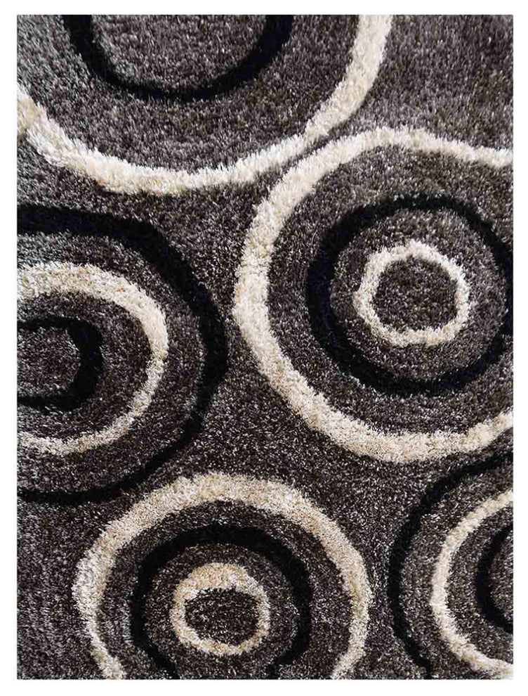 HAND TUFTED SHAG POLYESTER ECO-FRIENDLY AREA RUGS -  Gray Black Color, Geometric