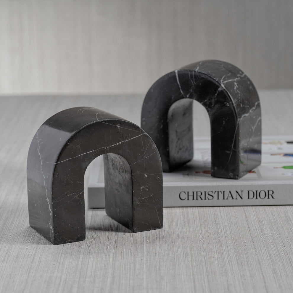 Martil 2-Piece Set Marble Bookends, Black Marquina