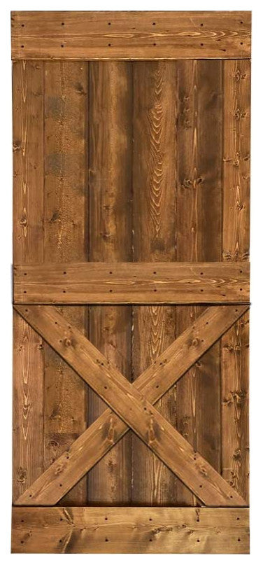 Stained Solid Pine Wood Sliding Barn Door, Walunt, 42"x84", Mini X