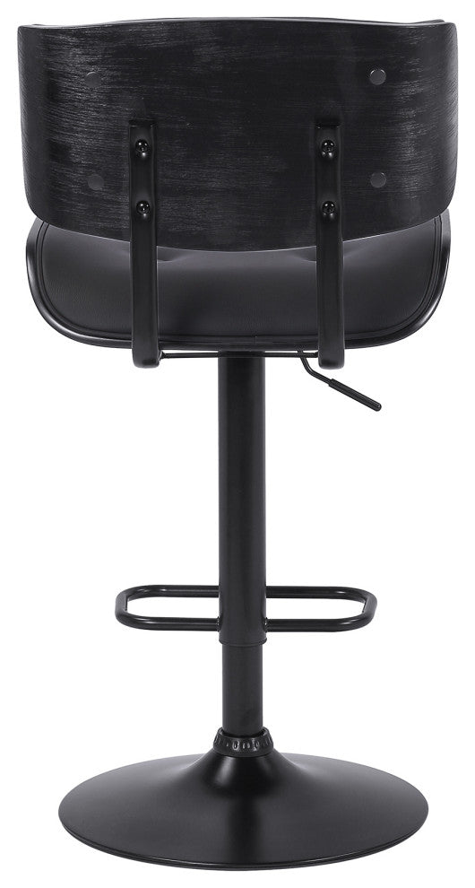 Brooklyn Adjustable Swivel Faux Leather and Wood Bar Stool With Metal Base, Black