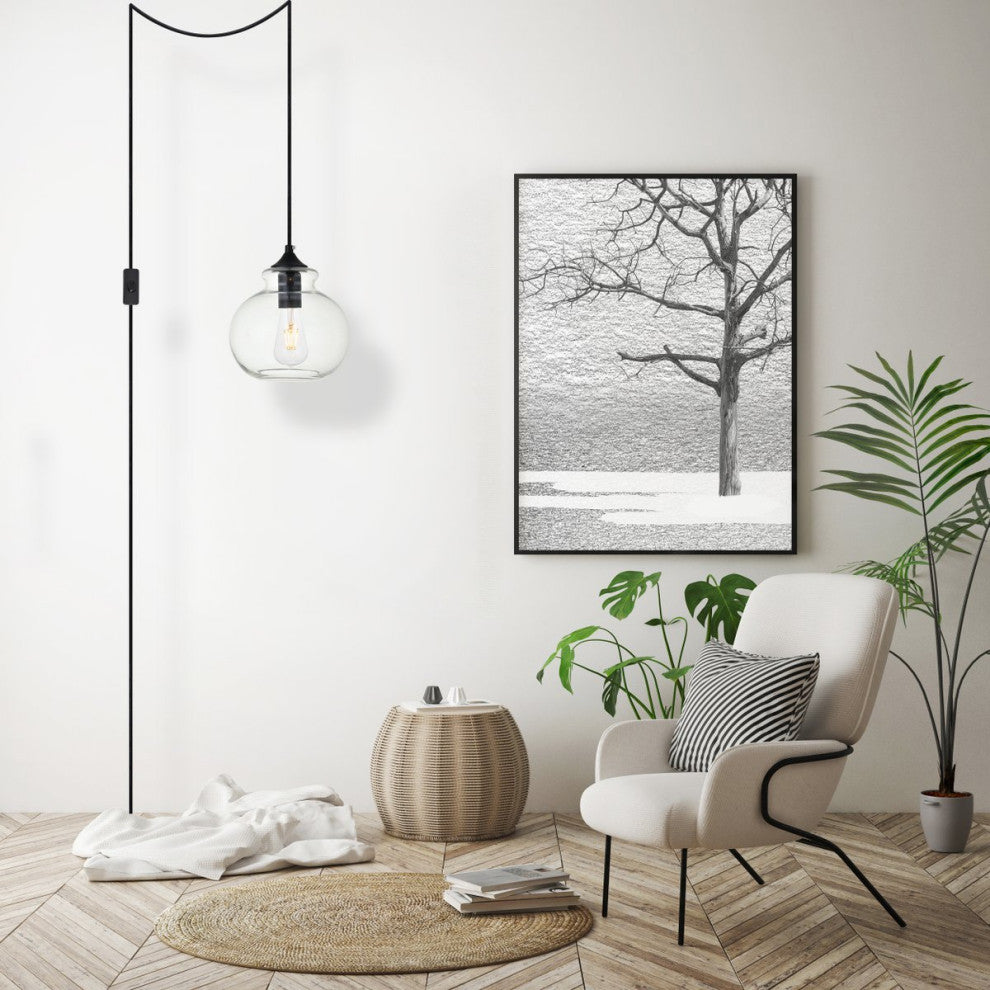 Dakota 1-Light Black Plug-In Pendant With Clear Glass