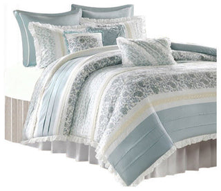 Madison Park Printed-Pieced 9-Piece Duvet Set With Pintuck