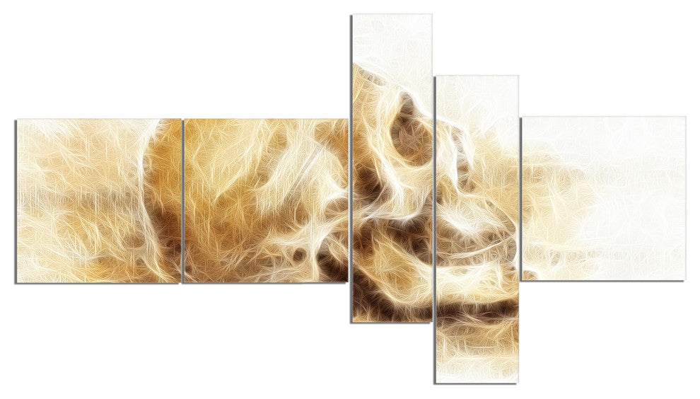 Skull on Paper Fractal Effect, Abstract Canvas Art Print, 60"x32", 5 panels