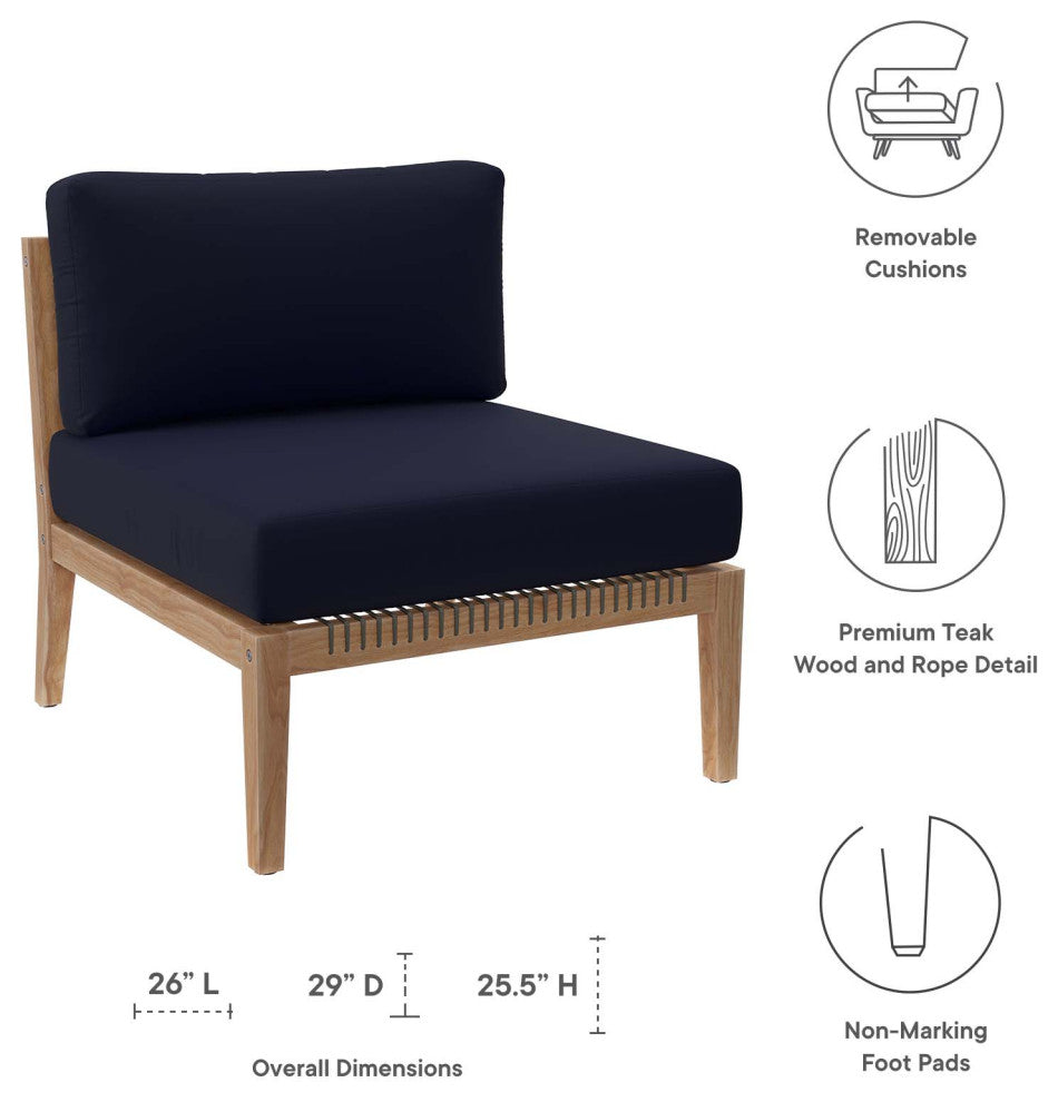 Clearwater Outdoor Patio Teak Wood Armless Chair, Gray Navy