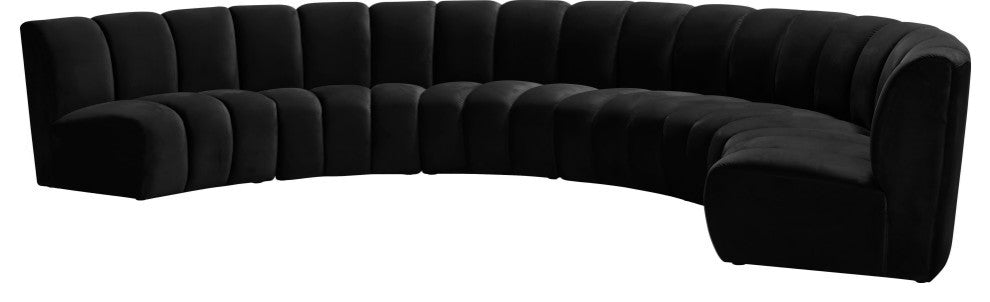 Infinity Channel Tufted Velvet Modular Chair, Black, 6 Piece