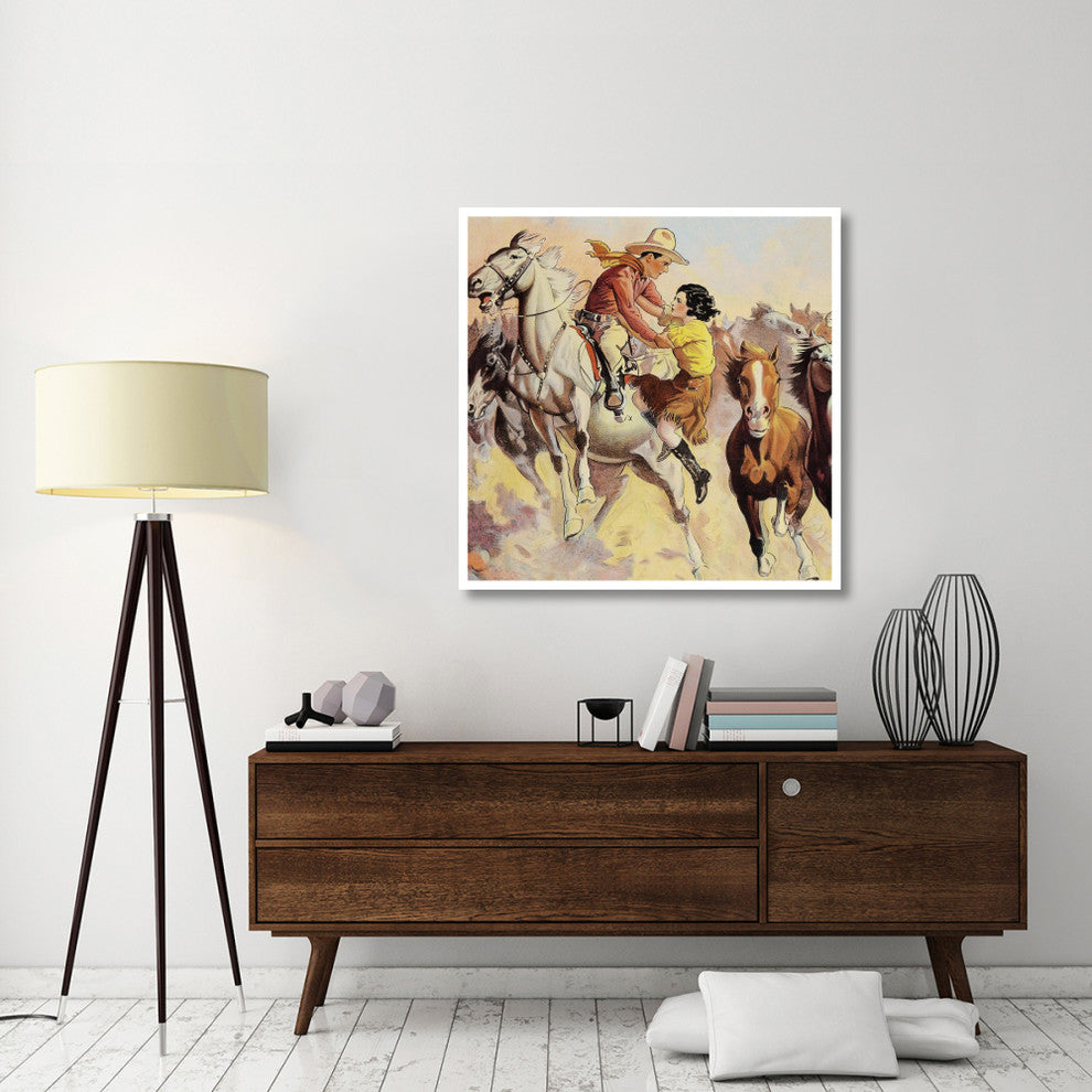 "Vintage Westerns: Phantom of the West - Ghost Riders - Detail" Print, 42"x42"