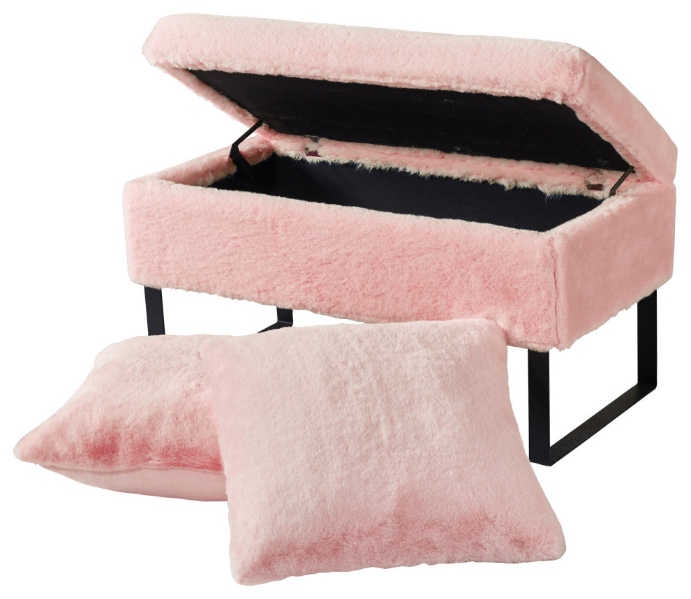 Heavy Faux Fur Storage Rose Quartz Ottoman 18" x 36" x 10"