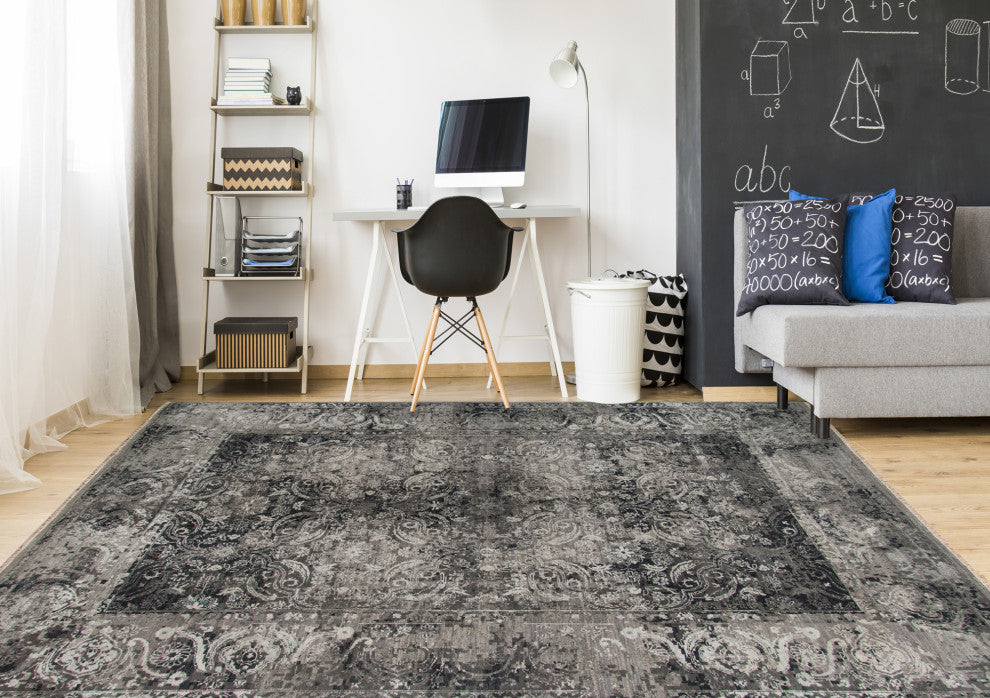 Pearl Dark Gray Hand-Knotted Area Rug 8'x10'