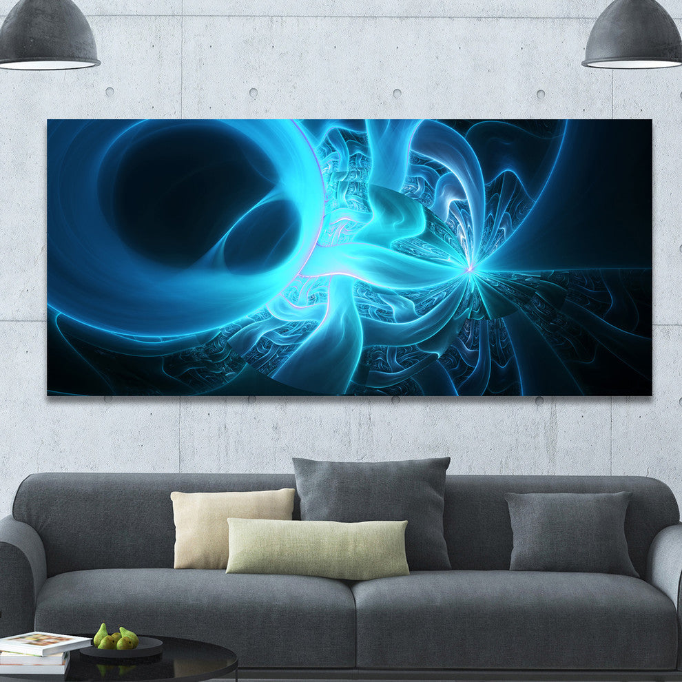 Shining Bright Blue on Black, Oversized Abstract Canvas Art Print, 60x28