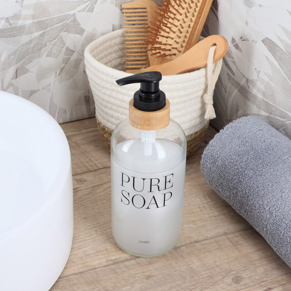 Glass and Bamboo Soap Dispenser Pure Soap, 17 fl oz