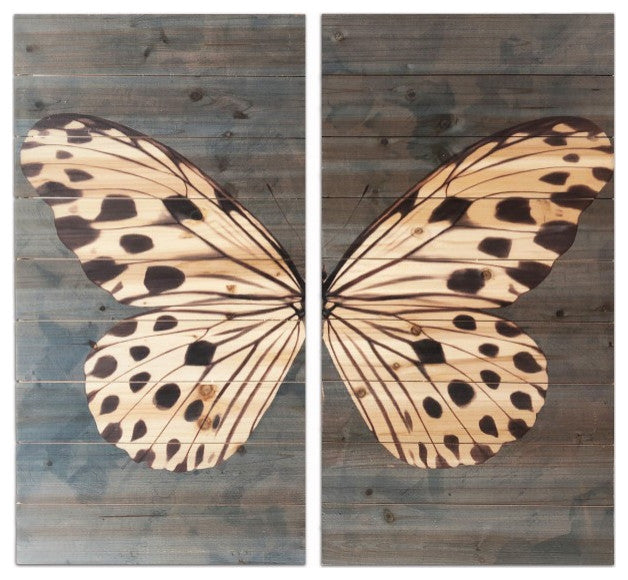 Two Piece Graceful Butterfly Wood Plank Wall Art