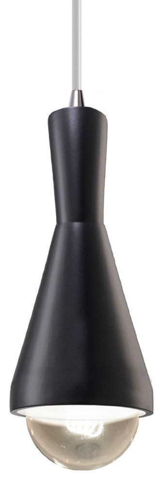 Erlen Pendant, Carbon Matte Black, Polished Chrome, White Cord, Integrated LED