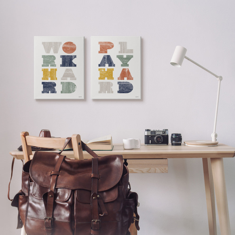 Work Hard Play Hard Phrase Children's Block Typography,2pc, each 16 x 20