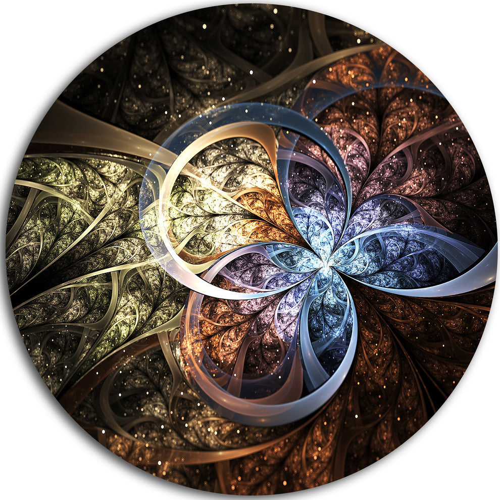 Dark Brown Fractal Flower Digital Art, Floral Round Wall Art, 23"