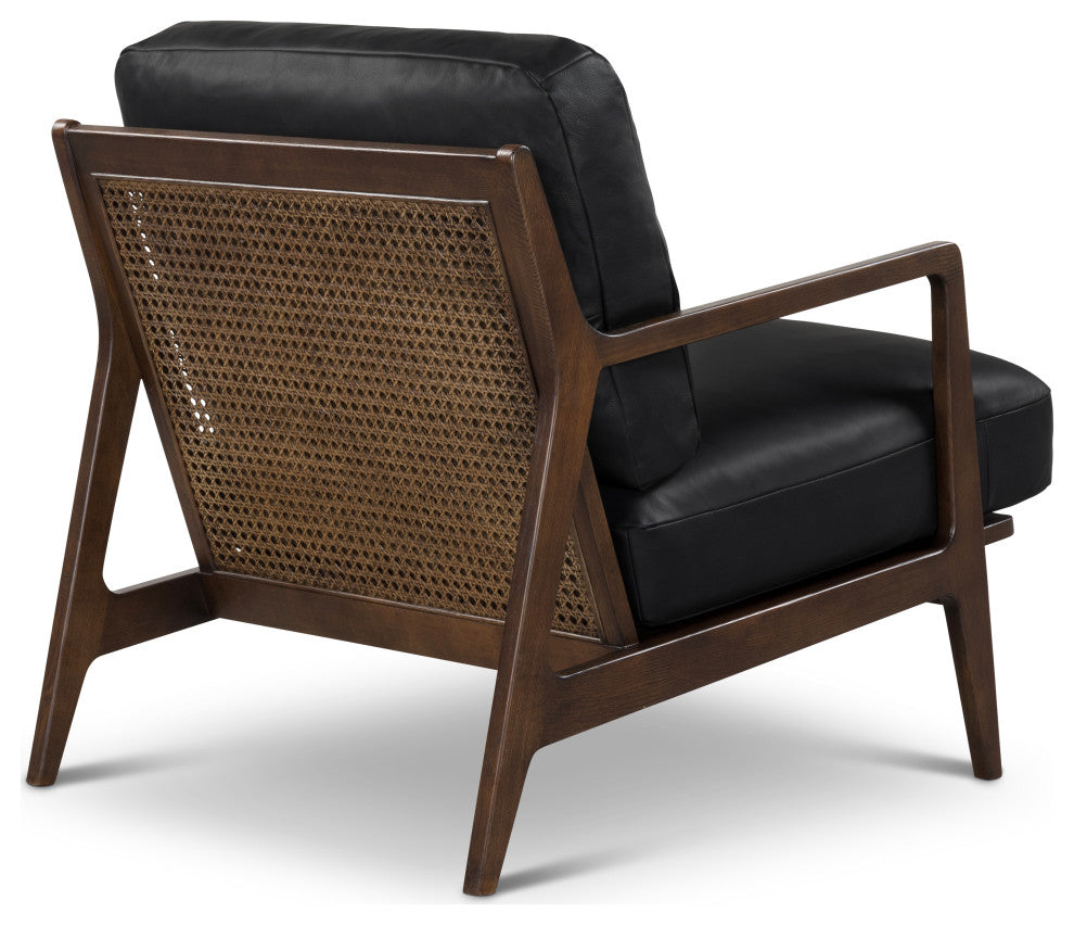 Metro Carmelo Genuine Leather Accent Chair, Walnut/Black Genuine Leather