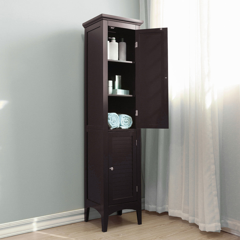 Wooden Bathroom Linen Storage Cabinet Brown