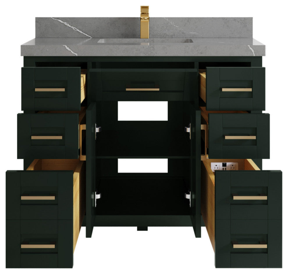 Cambridge 42 Single Sink Bath Vanity in Dark Forest Green 2" Piatra Gray