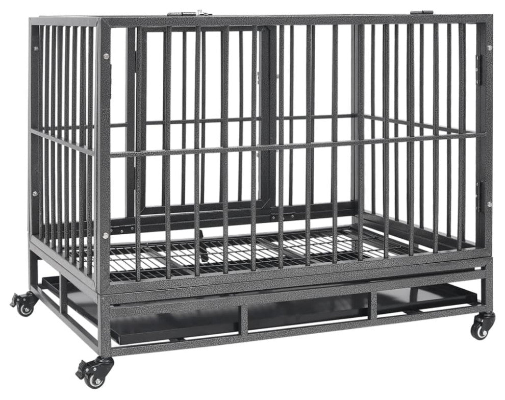 vidaXL Dog Cage Dog Crate with Removable Tray Lockable Wheels Dog Kennel Steel