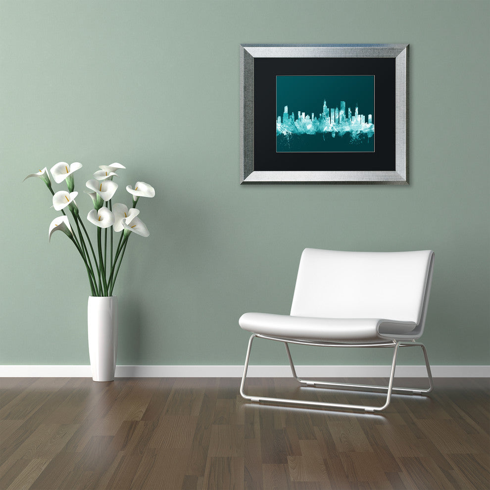 Michael Tompsett ''Chicago Illinois Skyline Teal'' Matted Framed Art, 16x20