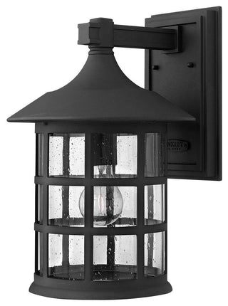 Freeport Large Outdoor Wall Sconce, Black With Clear Seedy Glass