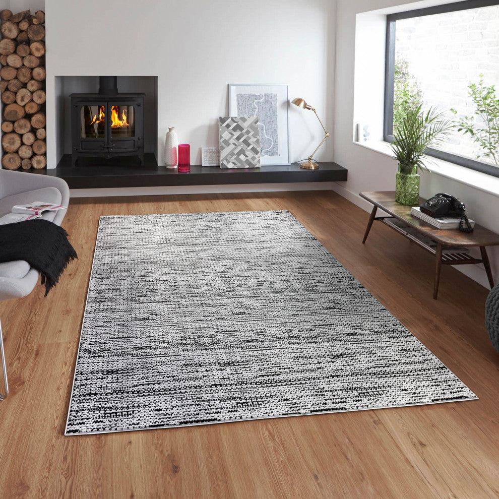 High-Low Preston Black/Gray Rug, Black, 10'x14'